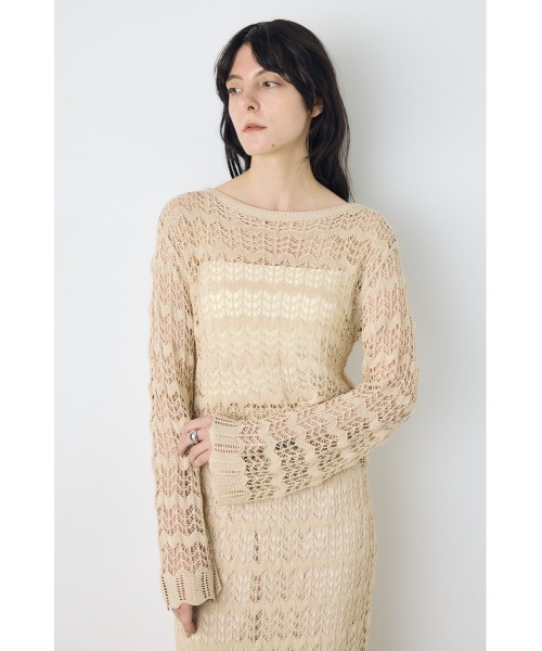 AZUL by moussy(アズールバイマウジー)の「【セットアップ対応】クロシェフレアスリーブニットトップス(ニット/セーター・レディース・アイボリー/ライトカーキ/ブラック・SMALL/MEDIUM)」の4枚目の写真