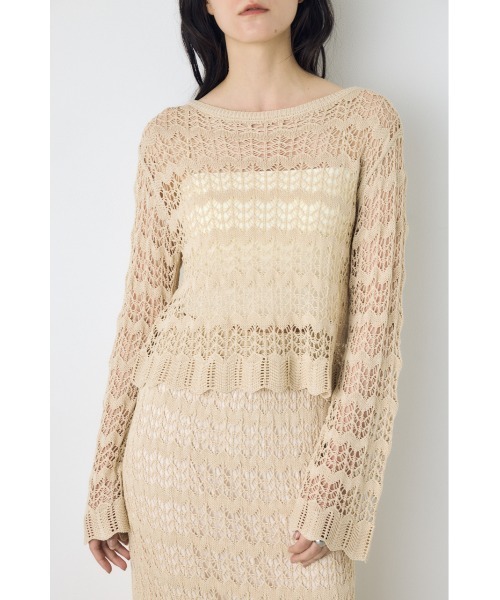 AZUL by moussy(アズールバイマウジー)の「【セットアップ対応】クロシェフレアスリーブニットトップス(ニット/セーター・レディース・アイボリー/ライトカーキ/ブラック・SMALL/MEDIUM)」の5枚目の写真