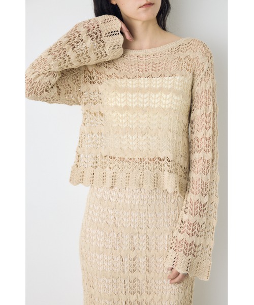AZUL by moussy(アズールバイマウジー)の「【セットアップ対応】クロシェフレアスリーブニットトップス(ニット/セーター・レディース・アイボリー/ライトカーキ/ブラック・SMALL/MEDIUM)」の6枚目の写真