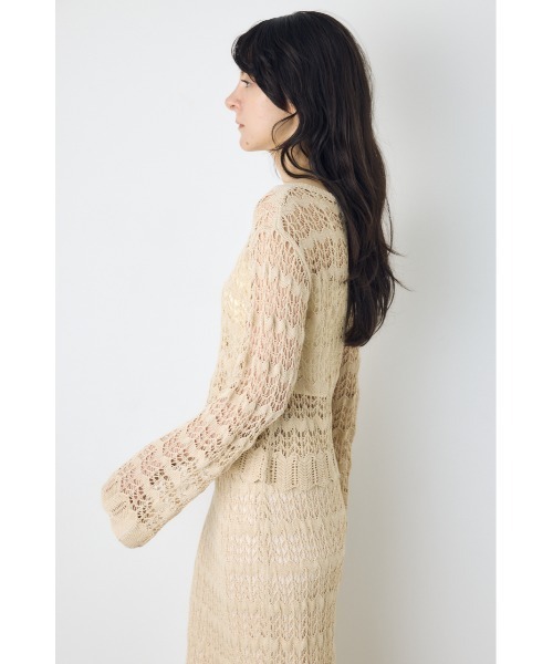 AZUL by moussy(アズールバイマウジー)の「【セットアップ対応】クロシェフレアスリーブニットトップス(ニット/セーター・レディース・アイボリー/ライトカーキ/ブラック・SMALL/MEDIUM)」の7枚目の写真