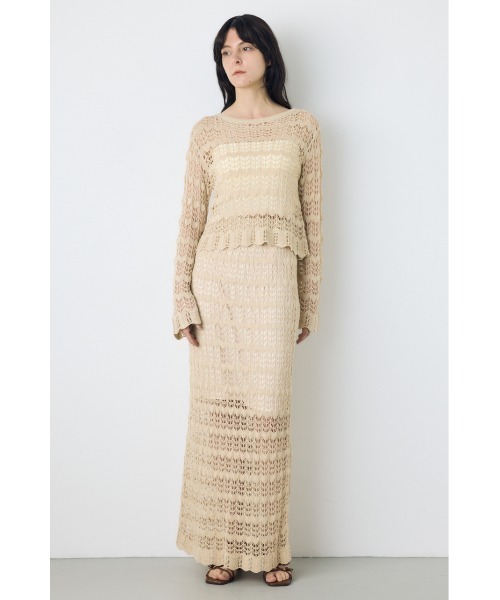AZUL by moussy(アズールバイマウジー)の「【セットアップ対応】クロシェフレアスリーブニットトップス(ニット/セーター・レディース・アイボリー/ライトカーキ/ブラック・SMALL/MEDIUM)」の9枚目の写真