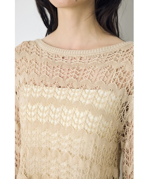 AZUL by moussy(アズールバイマウジー)の「【セットアップ対応】クロシェフレアスリーブニットトップス(ニット/セーター・レディース・アイボリー/ライトカーキ/ブラック・SMALL/MEDIUM)」の10枚目の写真