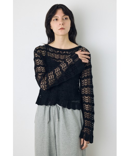 AZUL by moussy(アズールバイマウジー)の「【セットアップ対応】クロシェフレアスリーブニットトップス(ニット/セーター・レディース・アイボリー/ライトカーキ/ブラック・SMALL/MEDIUM)」の14枚目の写真