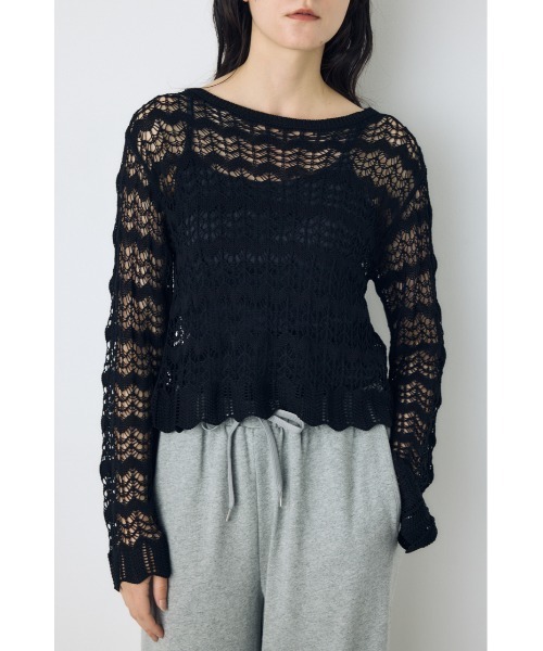 AZUL by moussy(アズールバイマウジー)の「【セットアップ対応】クロシェフレアスリーブニットトップス(ニット/セーター・レディース・アイボリー/ライトカーキ/ブラック・SMALL/MEDIUM)」の15枚目の写真