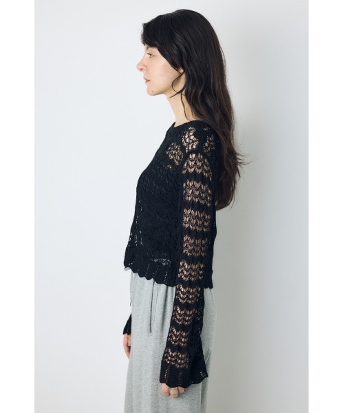 AZUL by moussy(アズールバイマウジー)の「【セットアップ対応】クロシェフレアスリーブニットトップス(ニット/セーター・レディース・アイボリー/ライトカーキ/ブラック・SMALL/MEDIUM)」の16枚目の写真