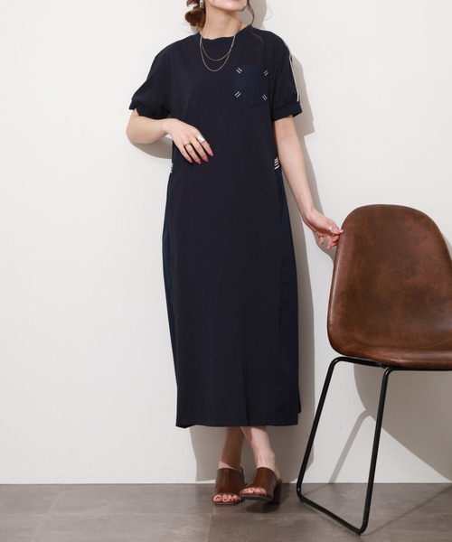 A.N.L(エーエヌエル レーベル)の「A.N.L テープ使い切替ワンピース 半袖(ワンピース・レディース・ネイビー/ブラック・38)」の10枚目の写真