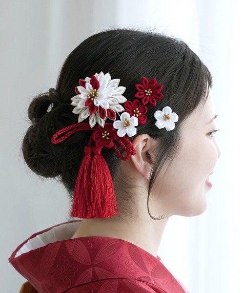 髪飾り 和奏花結び つまみ細工 日本製（和装小物）｜utatane（ウタタネ