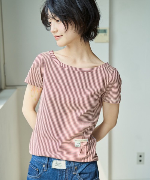 common gull products.(コモンガルプロダクツ)の「ぼんやり明るい朝にボーダーTシャツ(Tシャツ/カットソー・レディース・ブラウン系/サックスブルー系/イエロー系・SMALL/MEDIUM/LARGE)」の3枚目の写真
