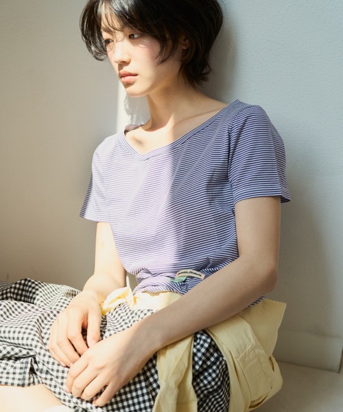 common gull products.(コモンガルプロダクツ)の「ぼんやり明るい朝にボーダーTシャツ(Tシャツ/カットソー・レディース・ブラウン系/サックスブルー系/イエロー系・SMALL/MEDIUM/LARGE)」の11枚目の写真