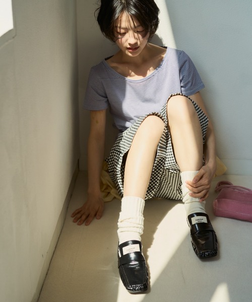 common gull products.(コモンガルプロダクツ)の「ぼんやり明るい朝にボーダーTシャツ(Tシャツ/カットソー・レディース・ブラウン系/サックスブルー系/イエロー系・SMALL/MEDIUM/LARGE)」の14枚目の写真