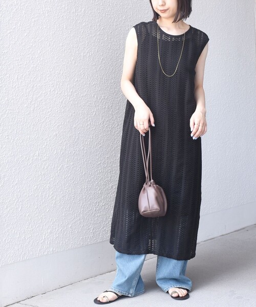 SHIPS Colors(シップス カラーズ)の「SHIPS Colors:〈手洗い可能〉クロシェ ストライプ レース ワンピース(ワンピース・レディース・ブラック/ベージュ・ONE SIZE)」の7枚目の写真