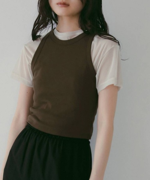 anuke（アンヌーク）の「[anuke/アンヌーク] アメリカンスリーブ ショート丈タンクトップ（タンクトップ・レディース・ブラック/ブラウン/ホワイト・F）」の3枚目の写真