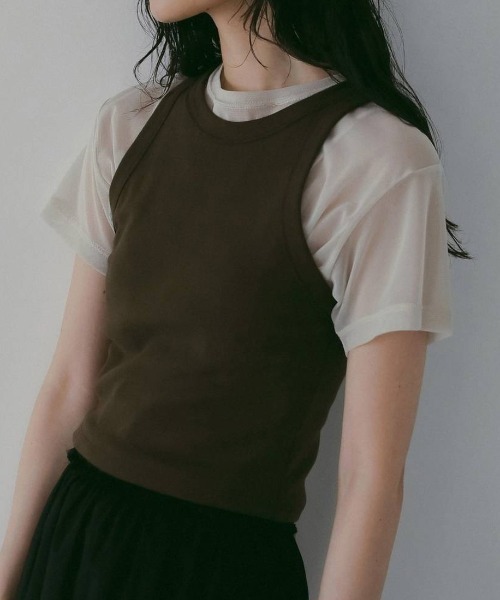 anuke（アンヌーク）の「[anuke/アンヌーク] アメリカンスリーブ ショート丈タンクトップ（タンクトップ・レディース・ブラック/ブラウン/ホワイト・F）」の18枚目の写真