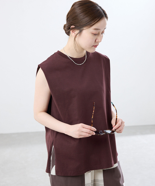 IENA(イエナ)の「マーセライズ ノースリTシャツ(Tシャツ/カットソー・レディース・チャコールグレー/ブラウン/ホワイト・FREE)」の3枚目の写真