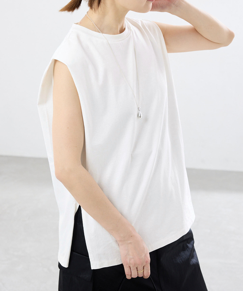 IENA(イエナ)の「マーセライズ ノースリTシャツ(Tシャツ/カットソー・レディース・チャコールグレー/ブラウン/ホワイト・FREE)」の2枚目の写真