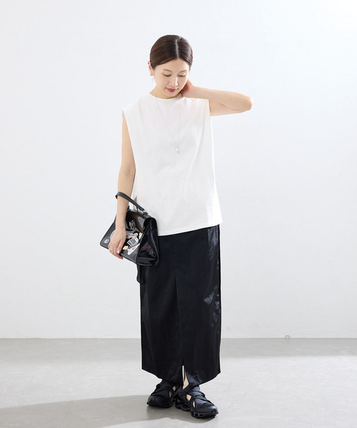 IENA(イエナ)の「マーセライズ ノースリTシャツ(Tシャツ/カットソー・レディース・チャコールグレー/ブラウン/ホワイト・FREE)」の6枚目の写真