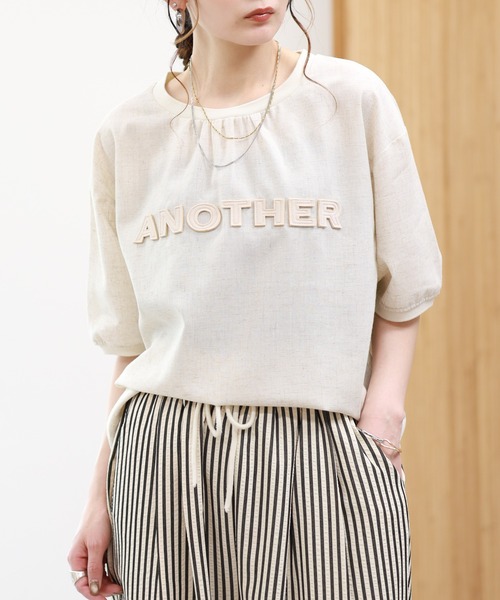 EGLANTINE(エグランティーヌ)の「EGLANTINE リネンミックス 立体ロゴギャザーカットソー 半袖(Tシャツ/カットソー・レディース・ブラウン/オレンジ/アイボリー・38)」の1枚目の写真