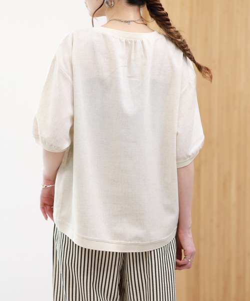 EGLANTINE(エグランティーヌ)の「EGLANTINE リネンミックス 立体ロゴギャザーカットソー 半袖(Tシャツ/カットソー・レディース・ブラウン/オレンジ/アイボリー・38)」の10枚目の写真