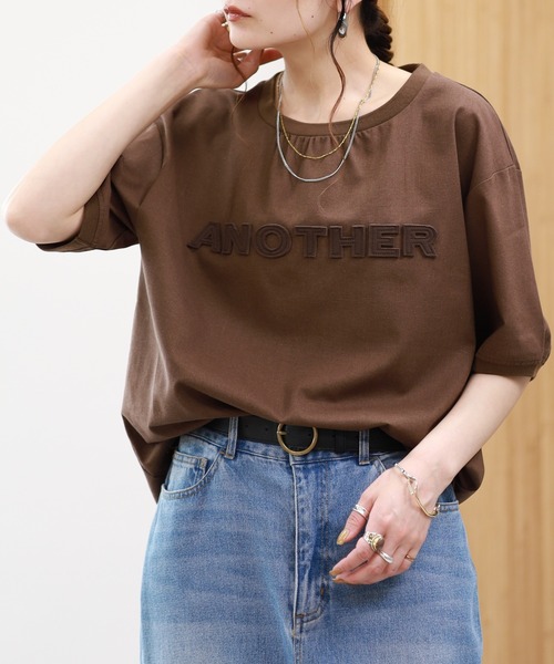 EGLANTINE(エグランティーヌ)の「EGLANTINE リネンミックス 立体ロゴギャザーカットソー 半袖(Tシャツ/カットソー・レディース・ブラウン/オレンジ/アイボリー・38)」の21枚目の写真