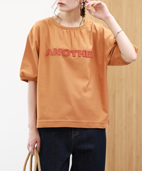 EGLANTINE(エグランティーヌ)の「EGLANTINE リネンミックス 立体ロゴギャザーカットソー 半袖(Tシャツ/カットソー・レディース・ブラウン/オレンジ/アイボリー・38)」の18枚目の写真