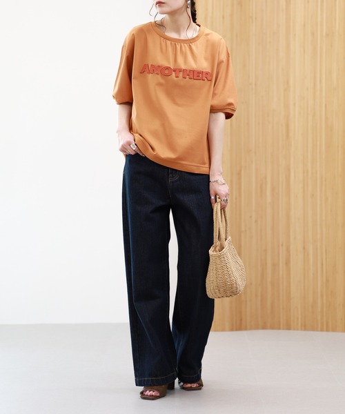 EGLANTINE(エグランティーヌ)の「EGLANTINE リネンミックス 立体ロゴギャザーカットソー 半袖(Tシャツ/カットソー・レディース・ブラウン/オレンジ/アイボリー・38)」の8枚目の写真