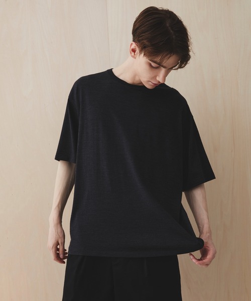 PUBLIC TOKYO(パブリックトウキョウ)の「ウールTシャツ /ウォッシャブル/吸湿/抗菌性/夏服/ムレ防止(Tシャツ/カットソー・メンズ・ダークグレー/ブラック・1/2)」の22枚目の写真