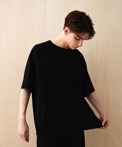PUBLIC TOKYO(パブリックトウキョウ)の「ウールTシャツ /ウォッシャブル/吸湿/抗菌性/夏服/ムレ防止(Tシャツ/カットソー・メンズ・ダークグレー/ブラック・1/2)」の7枚目の写真