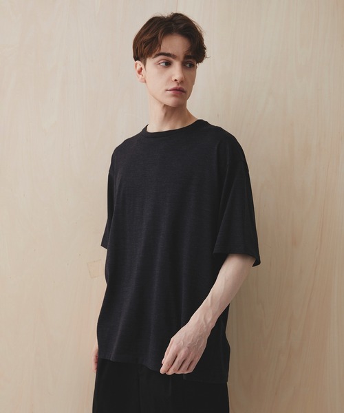 PUBLIC TOKYO(パブリックトウキョウ)の「ウールTシャツ /ウォッシャブル/吸湿/抗菌性/夏服/ムレ防止(Tシャツ/カットソー・メンズ・ダークグレー/ブラック・1/2)」の20枚目の写真