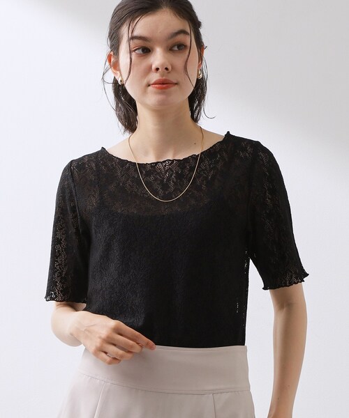 THE SHOP TK (ザ ショップ ティーケー )の「繊細で上品な レース5分袖トップス(Tシャツ/カットソー・レディース・アイボリー/ブラック・12/13)」の2枚目の写真