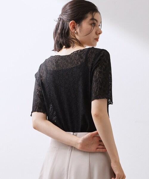 THE SHOP TK (ザ ショップ ティーケー )の「繊細で上品な レース5分袖トップス(Tシャツ/カットソー・レディース・アイボリー/ブラック・12/13)」の4枚目の写真
