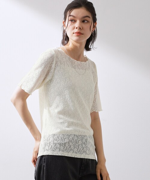 THE SHOP TK (ザ ショップ ティーケー )の「繊細で上品な レース5分袖トップス(Tシャツ/カットソー・レディース・アイボリー/ブラック・12/13)」の7枚目の写真