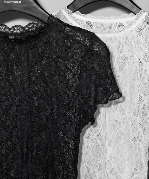 me+em select(ミームセレクト)の「【 2color 】ストレッチレースショートメローTシャツ / stretch lace short mellow T-shirts※※(その他トップス・レディース・ホワイト/ブラック・FREE)」の21枚目の写真