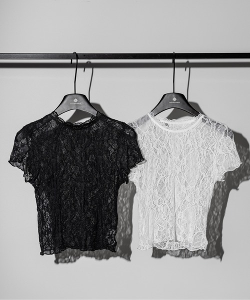 me+em select(ミームセレクト)の「【 2color 】ストレッチレースショートメローTシャツ / stretch lace short mellow T-shirts※※(その他トップス・レディース・ホワイト/ブラック・FREE)」の22枚目の写真