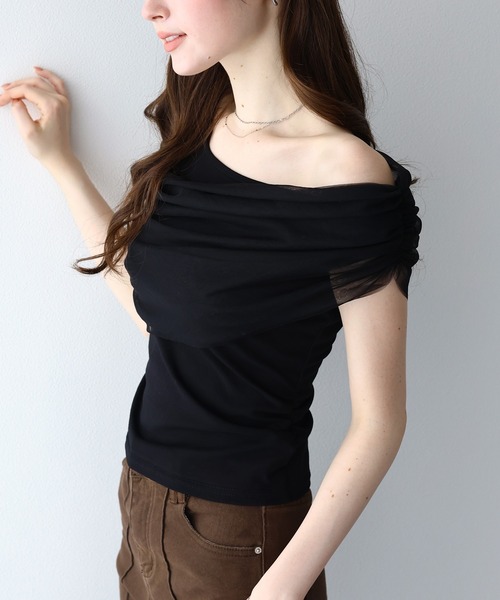 BLUEEAST(ブルーイースト)の「チュールオフショルTシャツ(Tシャツ/カットソー・レディース・ホワイト/ブラック/ベージュ・MEDIUM)」の19枚目の写真