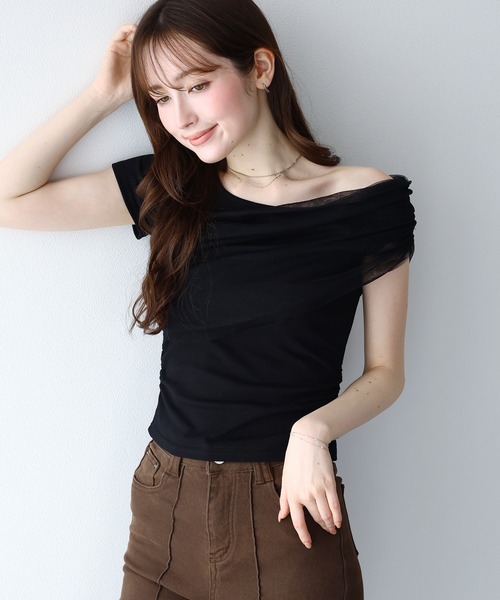 BLUEEAST(ブルーイースト)の「チュールオフショルTシャツ(Tシャツ/カットソー・レディース・ホワイト/ブラック/ベージュ・MEDIUM)」の18枚目の写真