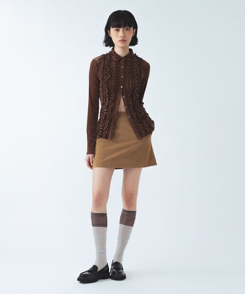 Ray BEAMS(レイビームス)の「フロッキー チュール フリル シャツ(Tシャツ/カットソー・レディース・ライトグレー/ダークブラウン・ONE SIZE)」の8枚目の写真