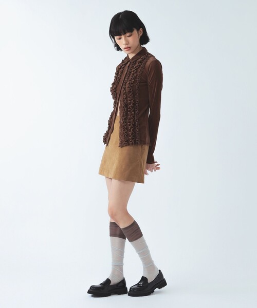 Ray BEAMS(レイビームス)の「フロッキー チュール フリル シャツ(Tシャツ/カットソー・レディース・ライトグレー/ダークブラウン・ONE SIZE)」の9枚目の写真
