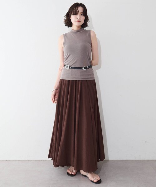 Whim Gazette(ウィムガゼット)の「コットンガーゼシフォンスカート/セットアップ可(スカート・レディース・ブラウン/ベージュ・FREE)」の4枚目の写真