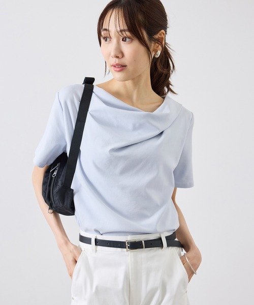 ROPE' PICNIC(ロペピクニック)の「ハーフスリーブドレープカットトップス(Tシャツ/カットソー・レディース・ホワイト/ブラック/サックスブルー/クリーム・FREE)」の4枚目の写真