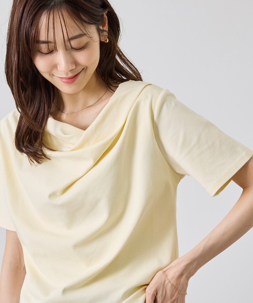 ROPE' PICNIC(ロペピクニック)の「ハーフスリーブドレープカットトップス(Tシャツ/カットソー・レディース・ホワイト/ブラック/サックスブルー/クリーム・FREE)」の1枚目の写真