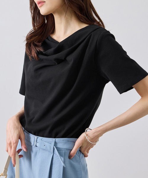 ROPE' PICNIC(ロペピクニック)の「ハーフスリーブドレープカットトップス(Tシャツ/カットソー・レディース・ホワイト/ブラック/サックスブルー/クリーム・FREE)」の3枚目の写真