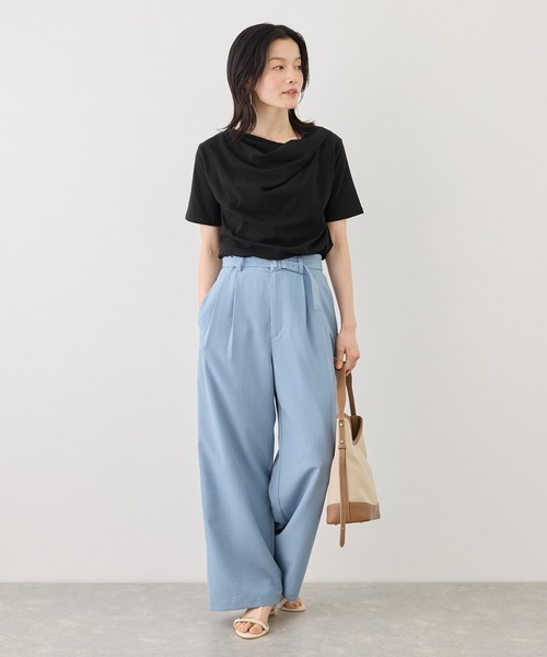ROPE' PICNIC(ロペピクニック)の「ハーフスリーブドレープカットトップス(Tシャツ/カットソー・レディース・ホワイト/ブラック/サックスブルー/クリーム・FREE)」の6枚目の写真