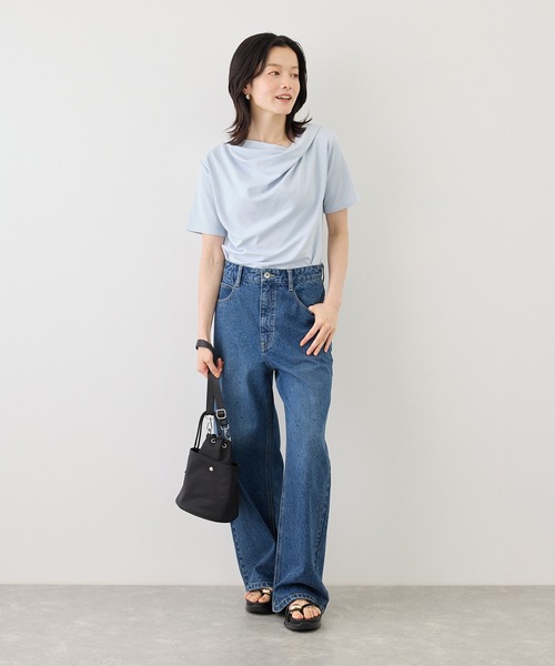 ROPE' PICNIC(ロペピクニック)の「ハーフスリーブドレープカットトップス(Tシャツ/カットソー・レディース・ホワイト/ブラック/サックスブルー/クリーム・FREE)」の13枚目の写真