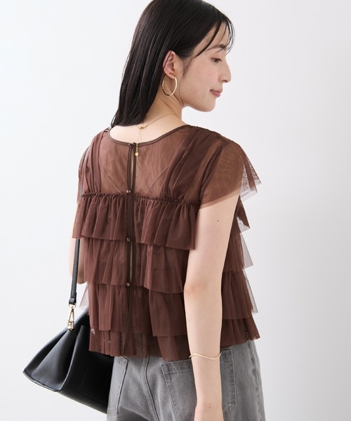 VIS（ビス）の「チュールティアード シアー フリル プルオーバー / 前後2WAY（Tシャツ/カットソー・レディース・キナリ/ピンク/ブラウン・FREE）」の16枚目の写真