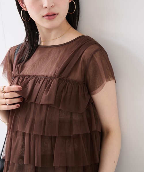 VIS（ビス）の「チュールティアード シアー フリル プルオーバー / 前後2WAY（Tシャツ/カットソー・レディース・キナリ/ピンク/ブラウン・FREE）」の15枚目の写真