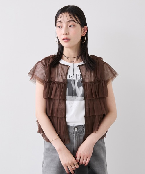 VIS（ビス）の「チュールティアード シアー フリル プルオーバー / 前後2WAY（Tシャツ/カットソー・レディース・キナリ/ピンク/ブラウン・FREE）」の19枚目の写真