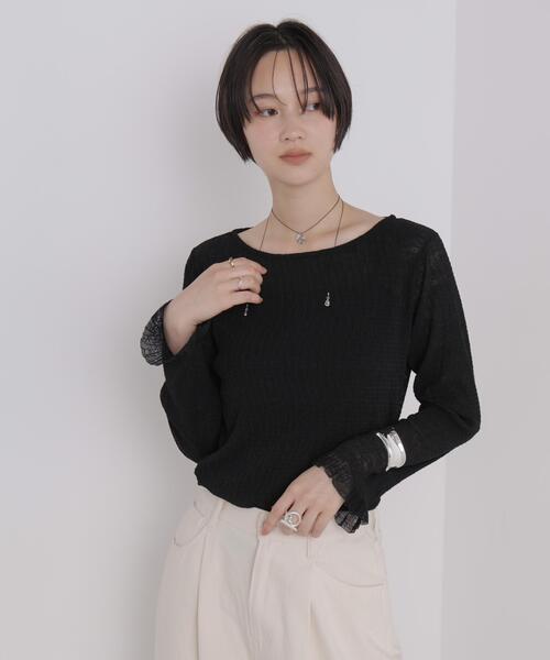 NANO universe（ナノユニバース）の「シアープリーツカットロングスリーブトップス（Tシャツ/カットソー・レディース・ホワイト/ブラック/グレー・FREE）」の4枚目の写真