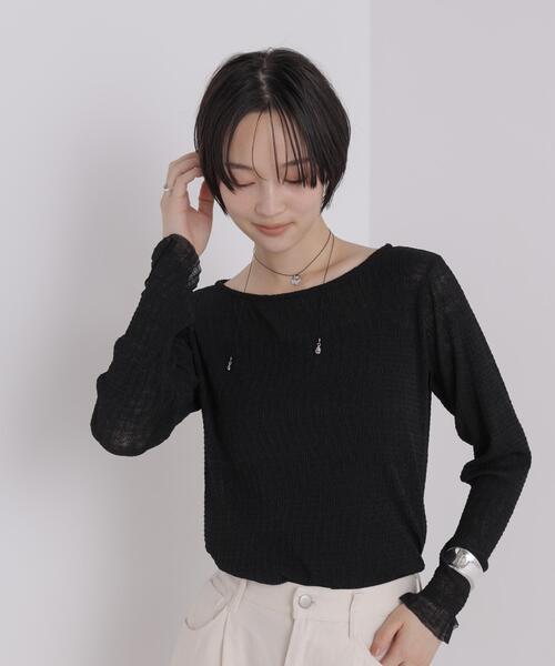 NANO universe（ナノユニバース）の「シアープリーツカットロングスリーブトップス（Tシャツ/カットソー・レディース・ホワイト/ブラック/グレー・FREE）」の6枚目の写真