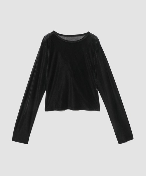 ESTNATION（エストネーション）の「ESTNATION / メッシュベロアロングTシャツ（Tシャツ/カットソー・レディース・グレイッシュベージュ/ブラック・FREE）」の7枚目の写真