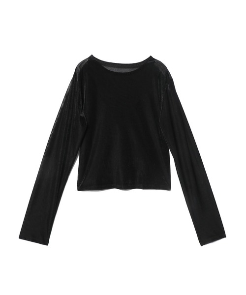 ESTNATION（エストネーション）の「ESTNATION / メッシュベロアロングTシャツ（Tシャツ/カットソー・レディース・グレイッシュベージュ/ブラック・FREE）」の6枚目の写真